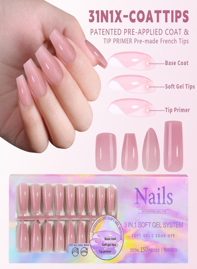 Maigitur 150pcs Maigitur French Gel Nail Tips - Skin Tones Nude Press on Nails Long Square Nail Tips Nude Pre Colored Soft Gel Nail Tip Reusable False Nails in 15Sizes-Soak Off Acrylic Fake Nails Extensions… - Image 4